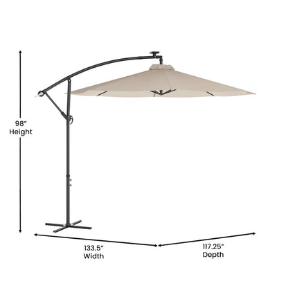 Commercial Grade 10 ft Round Solar LED Patio Cantilever Umbrella, Tan