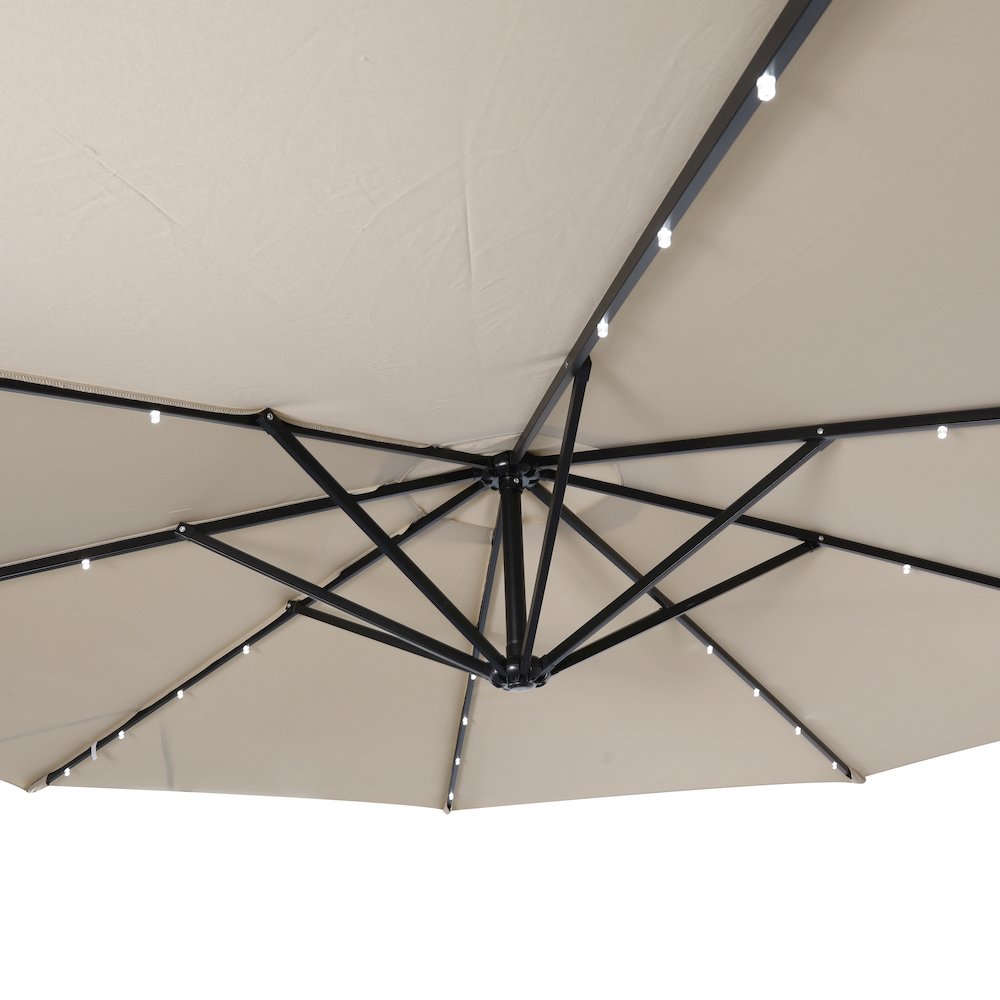 Commercial Grade 10 ft Round Solar LED Patio Cantilever Umbrella, Tan