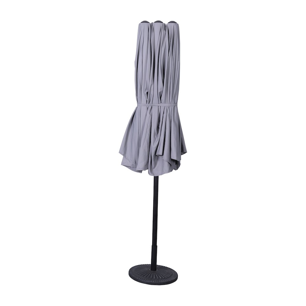 15 FT Triple Head Patio Umbrella with Crank and Easy Lift Functionality in Gray