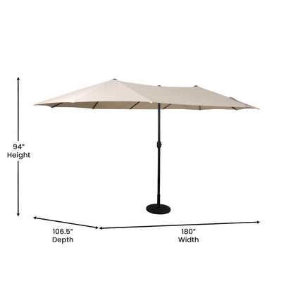 15 FT Triple Head Patio Umbrella with Crank and Easy Lift Functionality in Tan