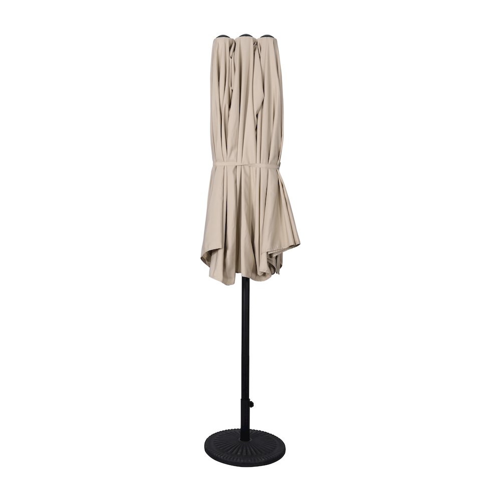 15 FT Triple Head Patio Umbrella with Crank and Easy Lift Functionality in Tan