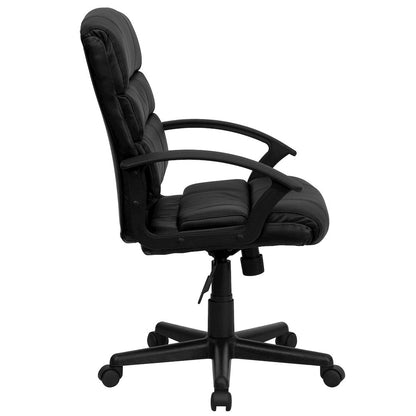 Mid-Back Black LeatherSoft Swivel Task Office Chair with Arms