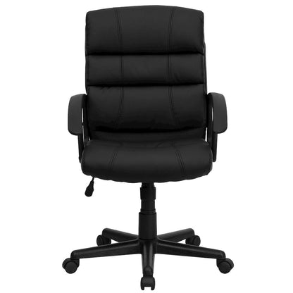 Mid-Back Black LeatherSoft Swivel Task Office Chair with Arms