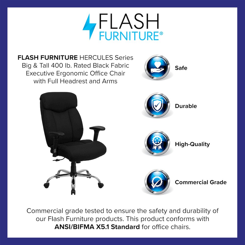 400 lb. Rated Black Fabric Executive Office Chair with Full Headrest and Arms