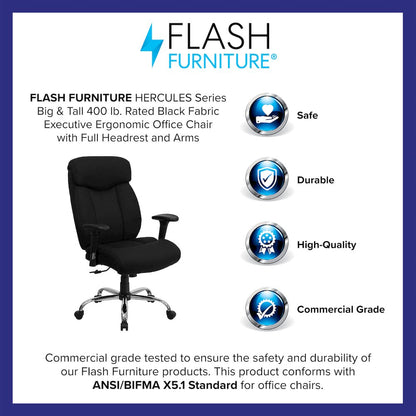 400 lb. Rated Black Fabric Executive Office Chair with Full Headrest and Arms