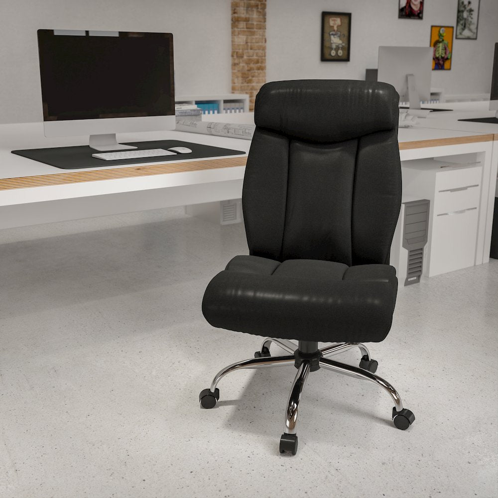 Big & Tall 400 lb. Rated High Back Black LeatherSoft Executive Ergonomic Office Chair with Full Headrest and Chrome Base