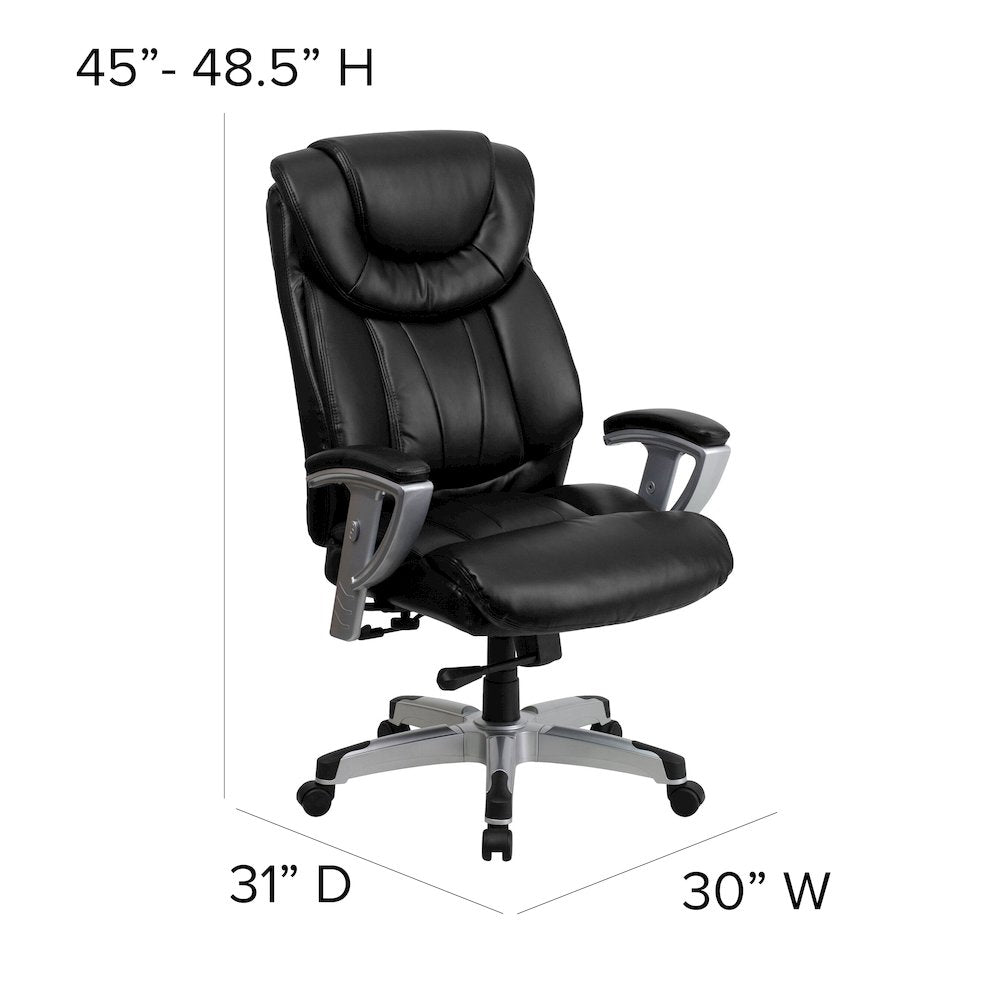 Big & Tall 400 lb. Rated High Back Black LeatherSoft Executive Ergonomic Office Chair with Silver Adjustable Arms