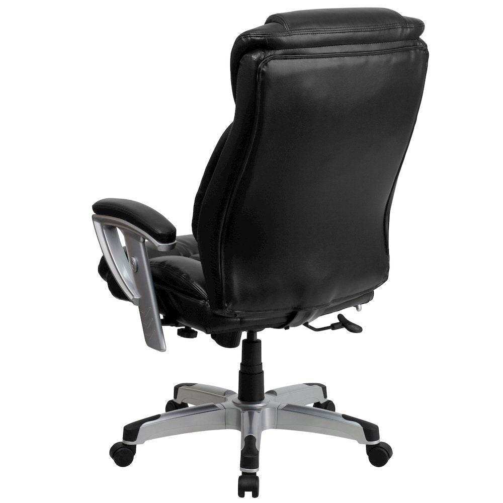 Big & Tall 400 lb. Rated High Back Black LeatherSoft Executive Ergonomic Office Chair with Silver Adjustable Arms