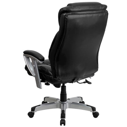 Big & Tall 400 lb. Rated High Back Black LeatherSoft Executive Ergonomic Office Chair with Silver Adjustable Arms