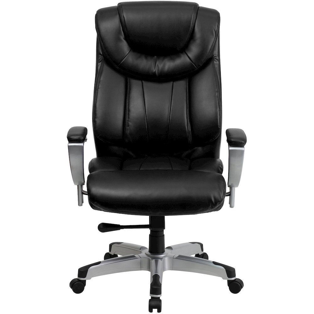 Big & Tall 400 lb. Rated High Back Black LeatherSoft Executive Ergonomic Office Chair with Silver Adjustable Arms