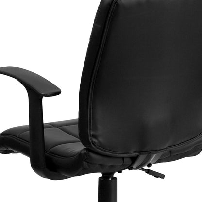 Mid-Back Black Quilted Vinyl Swivel Task Office Chair with Arms
