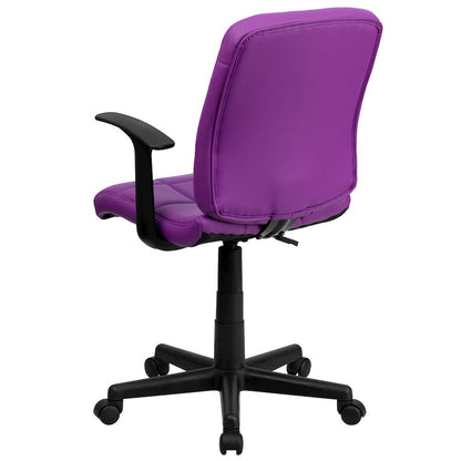 Mid-Back Purple Quilted Vinyl Swivel Task Office Chair with Arms