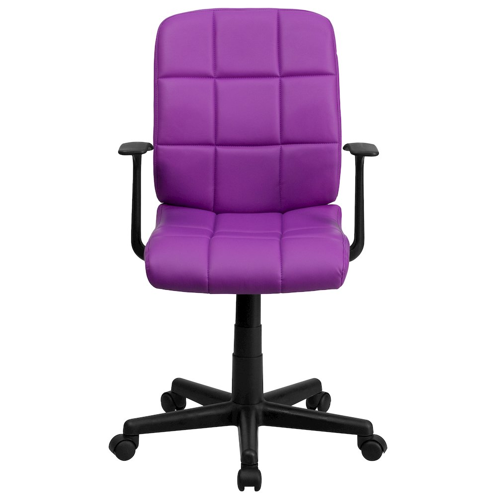 Mid-Back Purple Quilted Vinyl Swivel Task Office Chair with Arms
