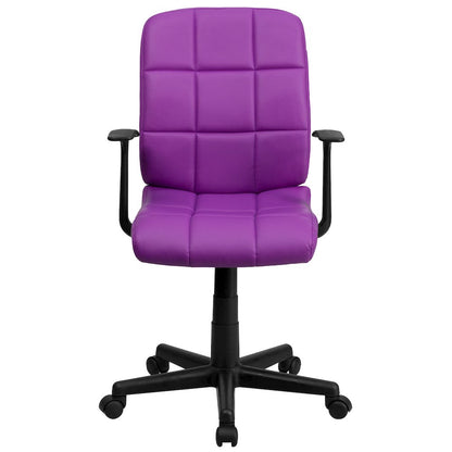 Mid-Back Purple Quilted Vinyl Swivel Task Office Chair with Arms