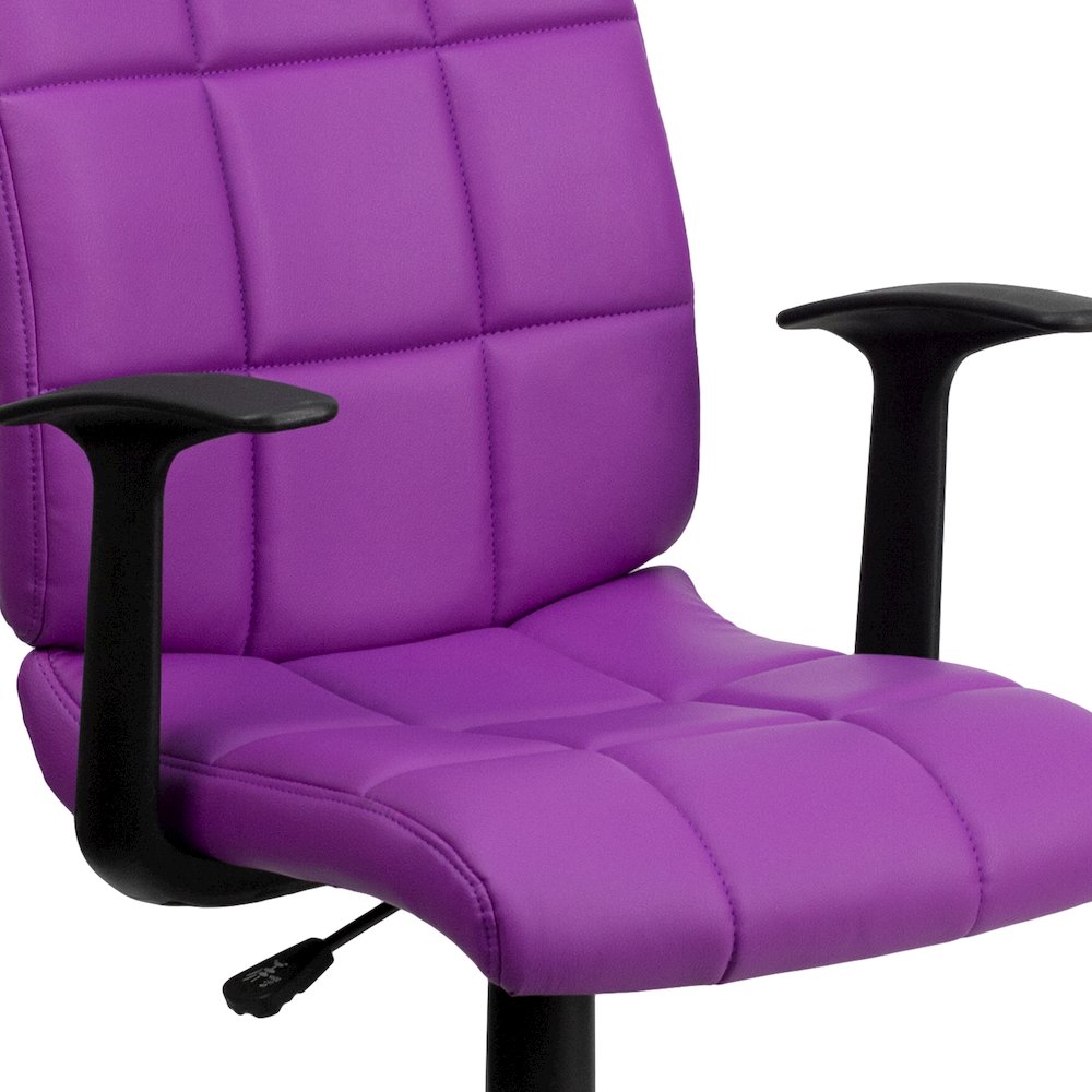 Mid-Back Purple Quilted Vinyl Swivel Task Office Chair with Arms