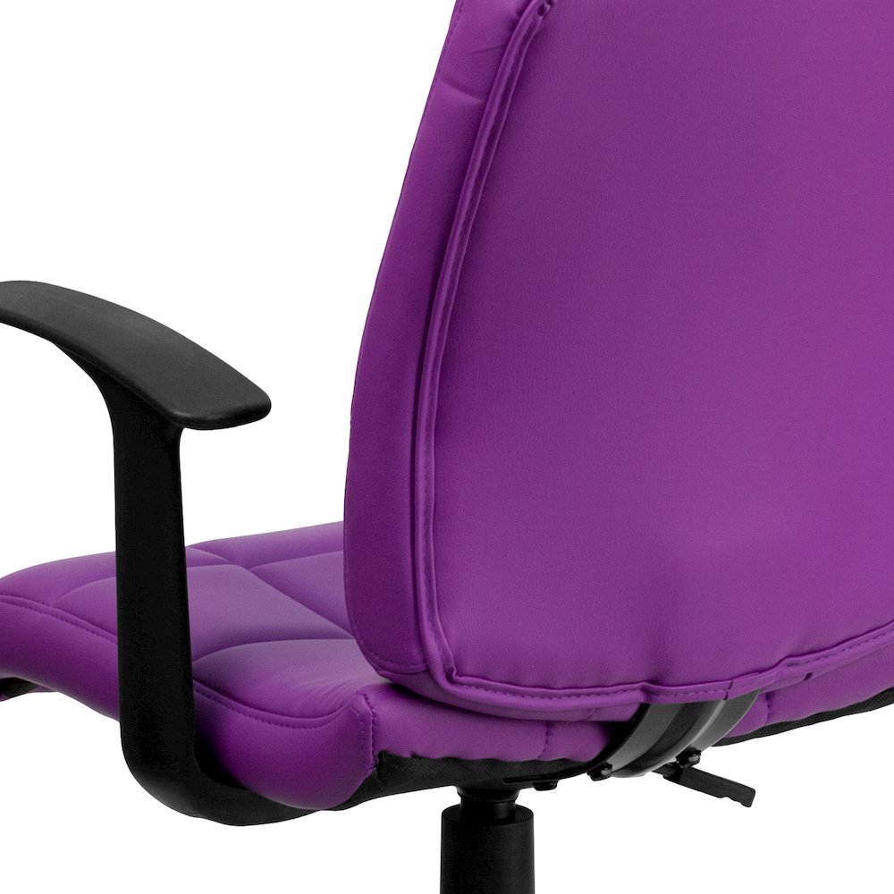 Mid-Back Purple Quilted Vinyl Swivel Task Office Chair with Arms
