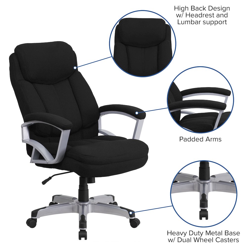 Big & Tall 500 lb. Rated Black Fabric Executive Swivel Office Chair with Arms