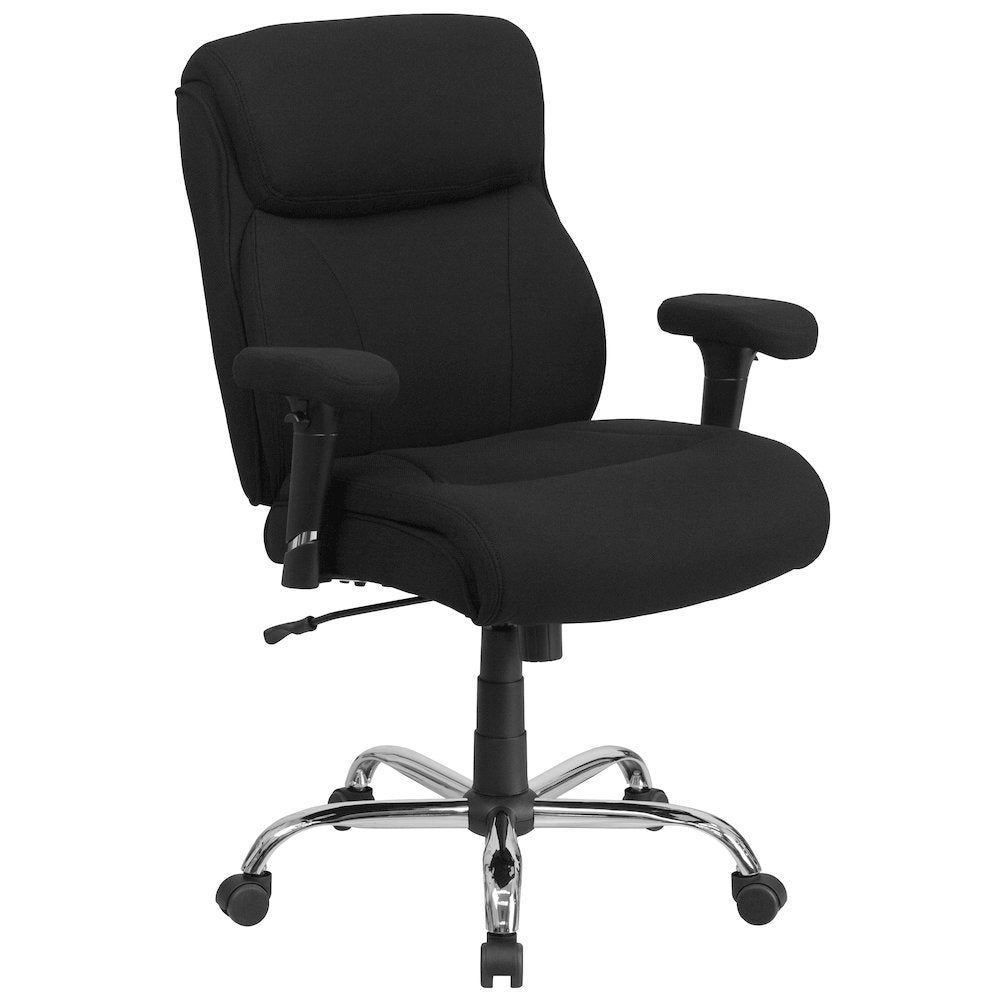 Big & Tall 400 lb. Rated Mid-Back Black Fabric Ergonomic Task Office Chair with Line Stitching and Adjustable Arms