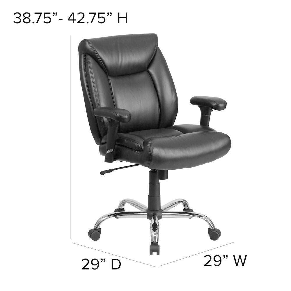 Big & Tall 400 lb. Rated Mid-Back Black LeatherSoft Deep Tufted Ergonomic Task Office Chair with Adjustable Arms