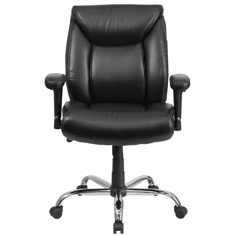 Big & Tall 400 lb. Rated Mid-Back Black LeatherSoft Deep Tufted Ergonomic Task Office Chair with Adjustable Arms