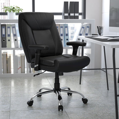 Big & Tall 400 lb. Rated Mid-Back Black LeatherSoft Deep Tufted Ergonomic Task Office Chair with Adjustable Arms