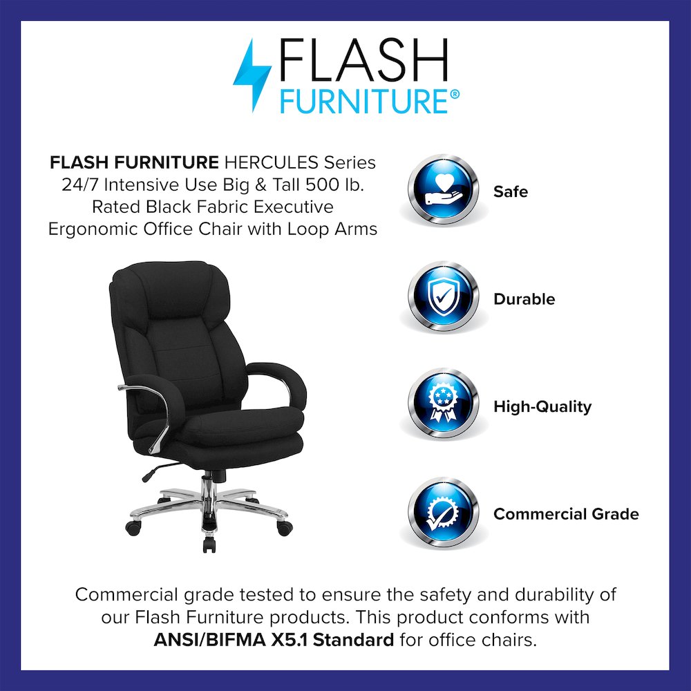 24/7 Intensive Use 500 lb. Rated Black Fabric Executive Office Chair