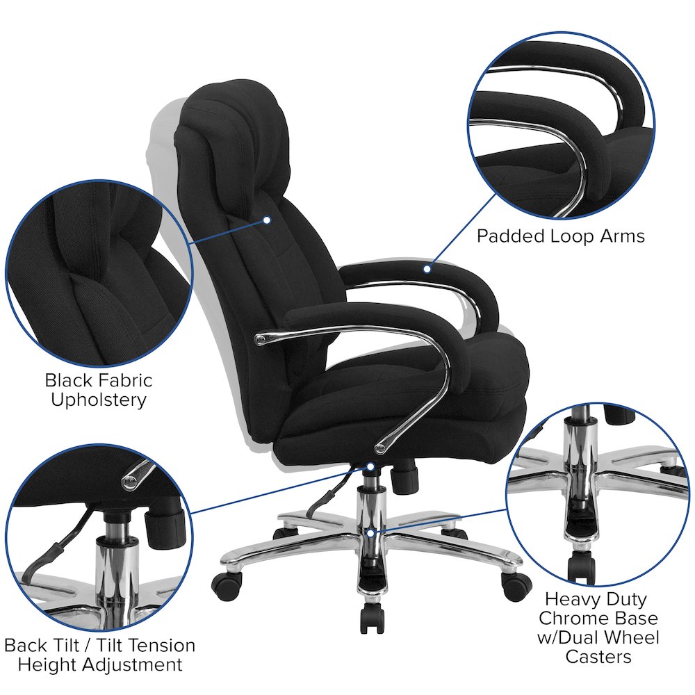 24/7 Intensive Use 500 lb. Rated Black Fabric Executive Office Chair