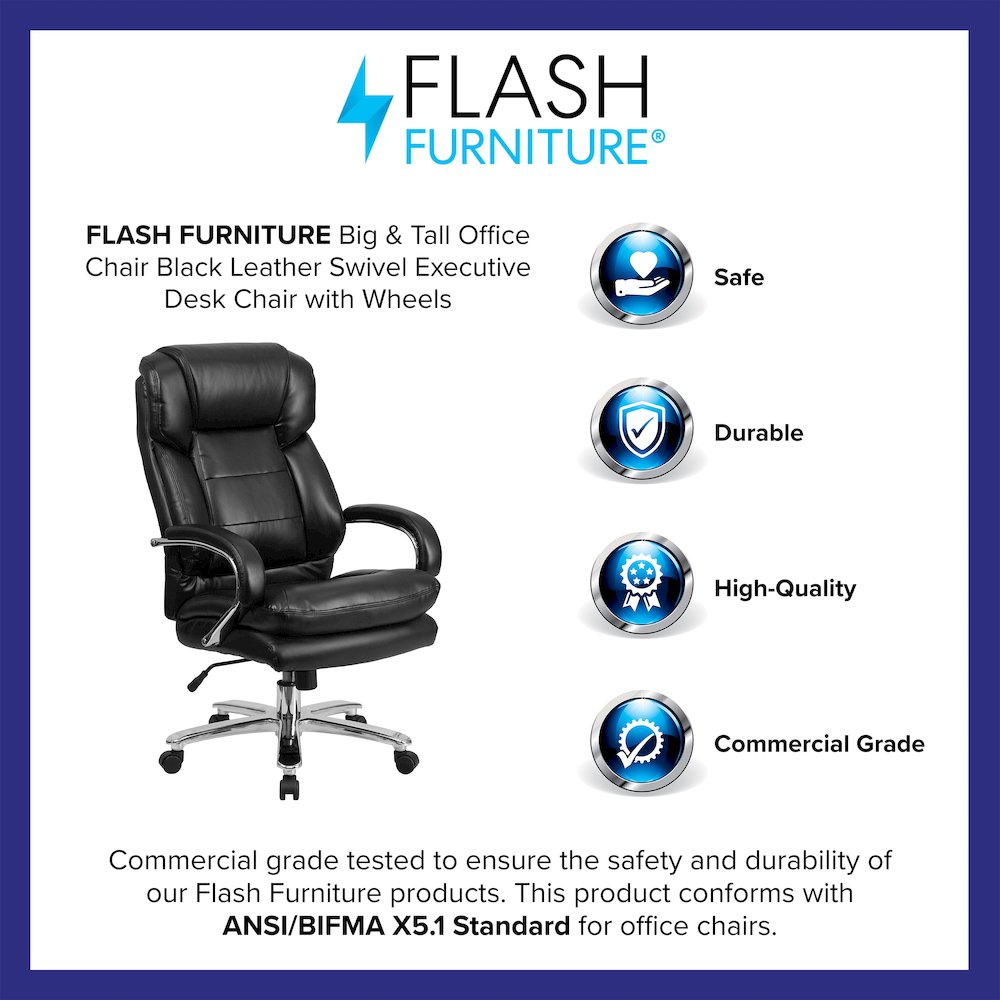 Big & Tall Office Chair | Black Swivel Executive Desk Chair with Wheels