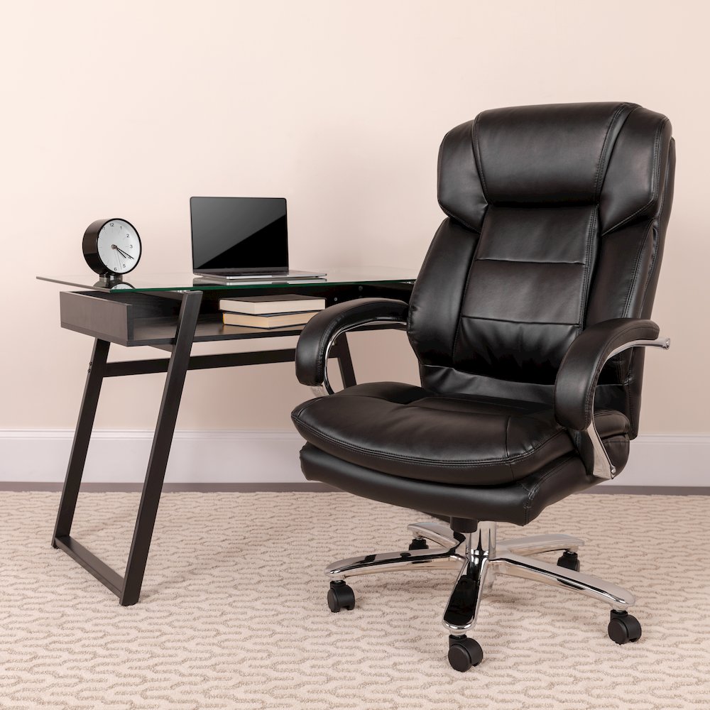 24/7 Intensive Use Big & Tall 500 lb. Rated Black LeatherSoft Swivel Ergonomic Office Chair with Loop Arms