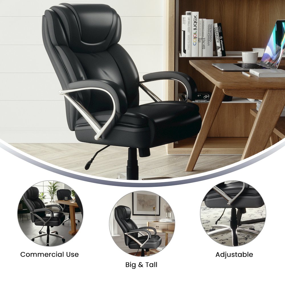 500 lb. Rated Black Executive Swivel Office Chair with Extra Wide Seat