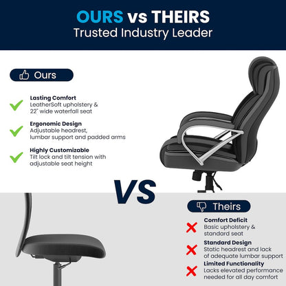 500 lb. Rated Black Executive Swivel Office Chair with Extra Wide Seat