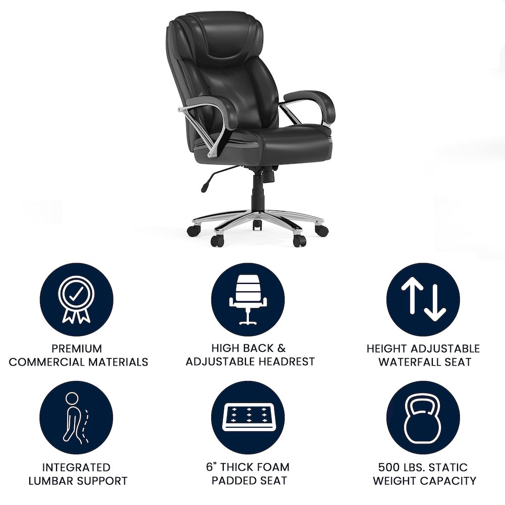 500 lb. Rated Black Executive Swivel Office Chair with Extra Wide Seat