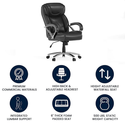 500 lb. Rated Black Executive Swivel Office Chair with Extra Wide Seat