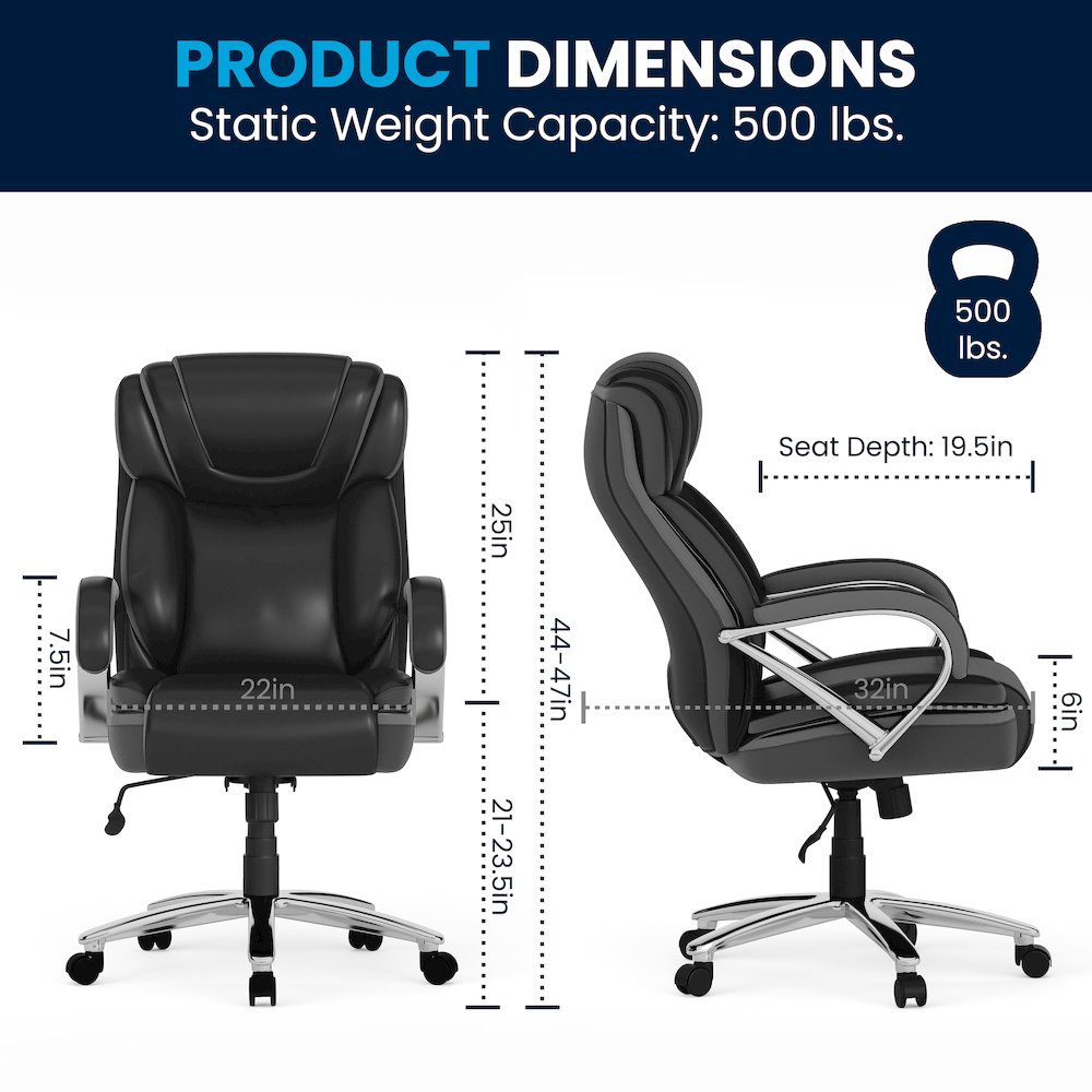 500 lb. Rated Black Executive Swivel Office Chair with Extra Wide Seat
