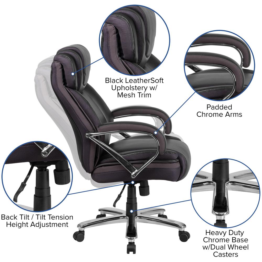 Big & Tall 500 lb. Rated Black LeatherSoft Executive Swivel Ergonomic Office Chair with Extra Wide Seat