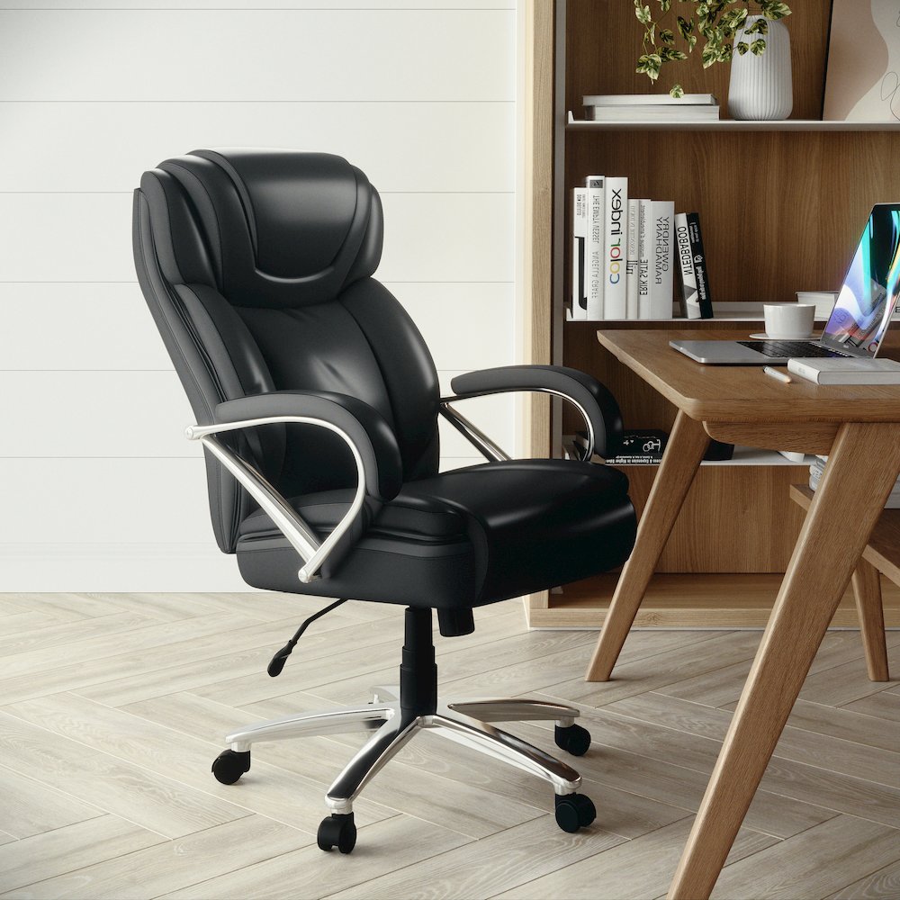 Big & Tall 500 lb. Rated Black LeatherSoft Executive Swivel Ergonomic Office Chair with Extra Wide Seat