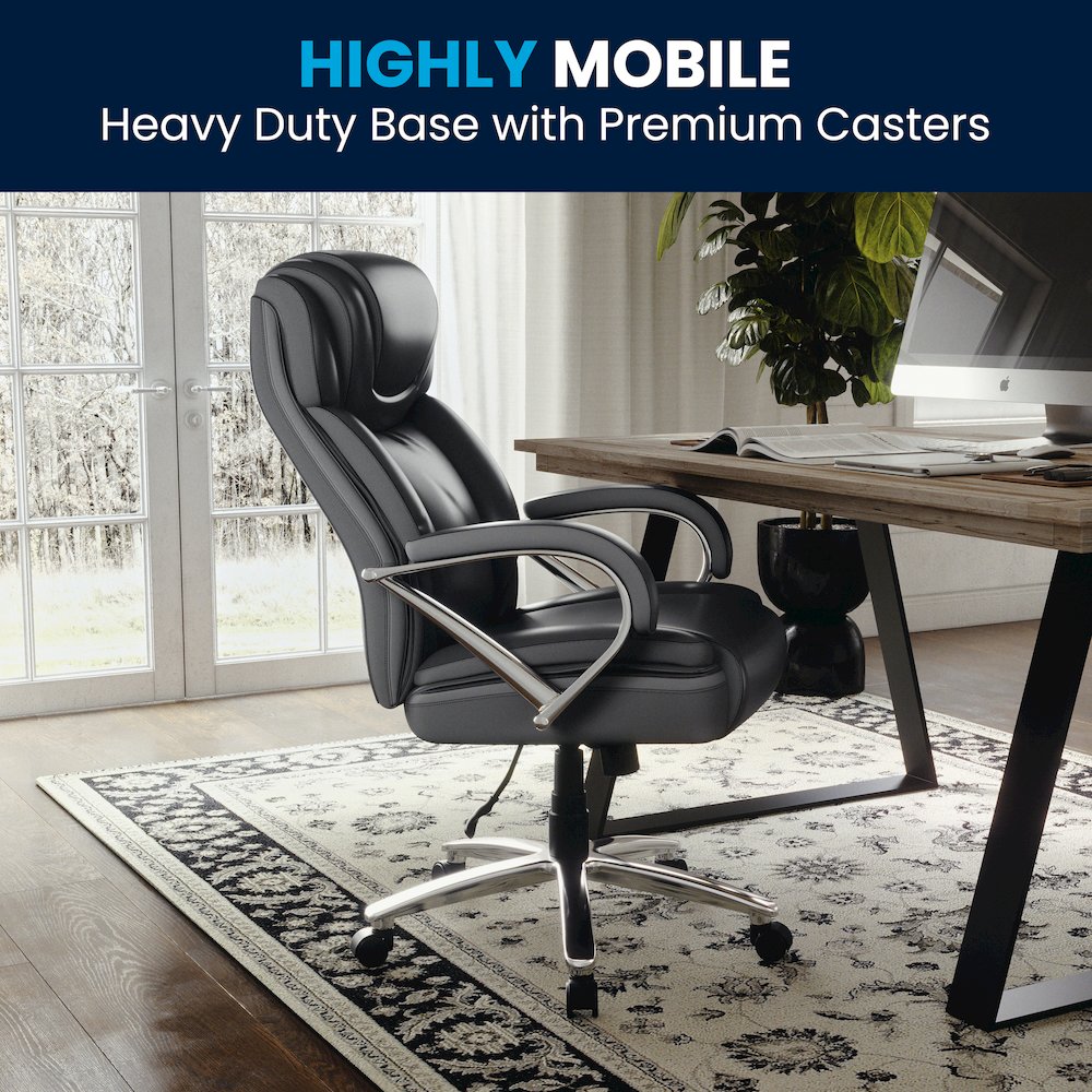 500 lb. Rated Black Executive Swivel Office Chair with Extra Wide Seat
