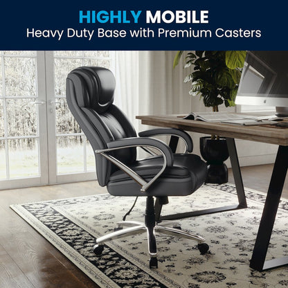 500 lb. Rated Black Executive Swivel Office Chair with Extra Wide Seat
