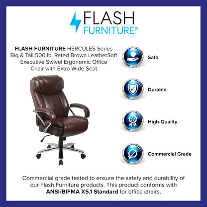 500 lb. Rated Brown Executive Swivel Office Chair with Extra Wide Seat