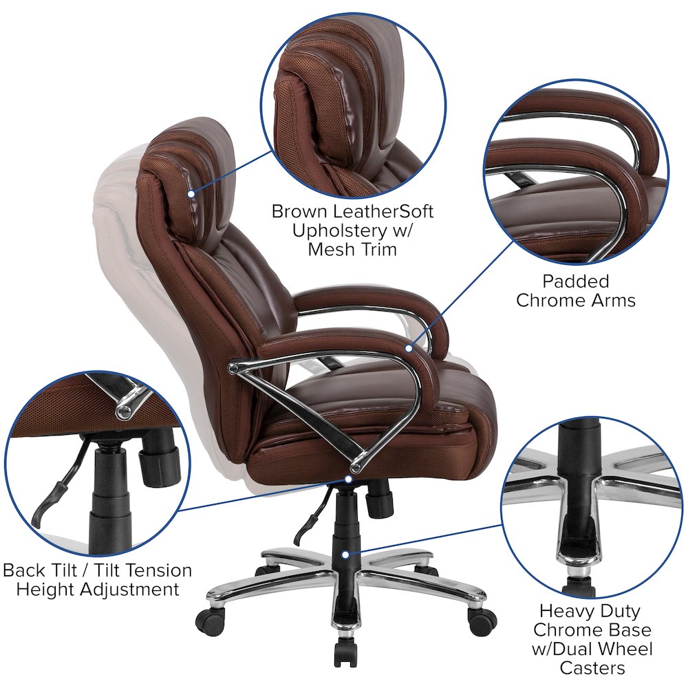 500 lb. Rated Brown Executive Swivel Office Chair with Extra Wide Seat