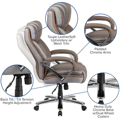 500 lb. Rated Taupe Executive Swivel Office Chair with Extra Wide Seat