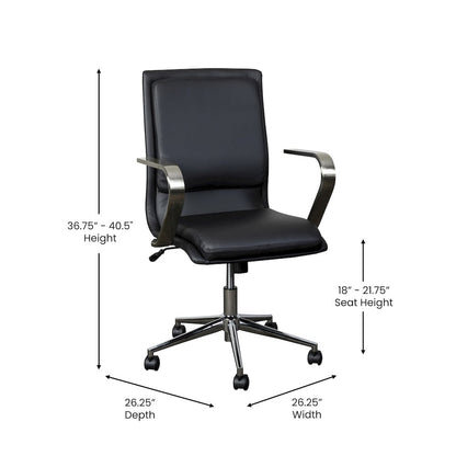 Mid-Back Executive Office Chair with Brushed Chrome Base and Arms, Black