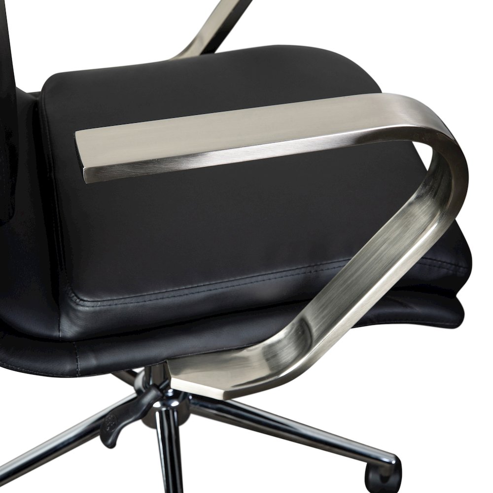 Mid-Back Executive Office Chair with Brushed Chrome Base and Arms, Black
