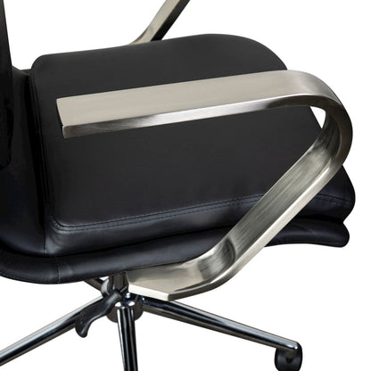 Mid-Back Executive Office Chair with Brushed Chrome Base and Arms, Black