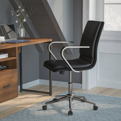 Mid-Back Executive Office Chair with Brushed Chrome Base and Arms, Black