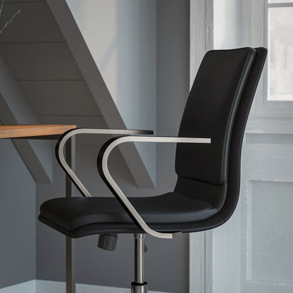 Mid-Back Executive Office Chair with Brushed Chrome Base and Arms, Black