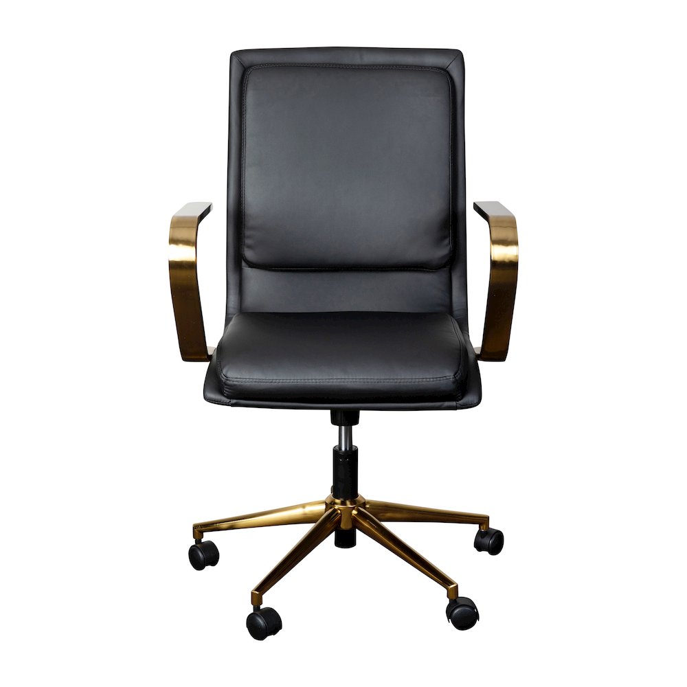 Mid-Back Designer Executive Office Chair with Brushed Gold Base and Arms, Black