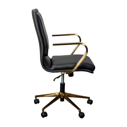 Mid-Back Designer Executive Office Chair with Brushed Gold Base and Arms, Black