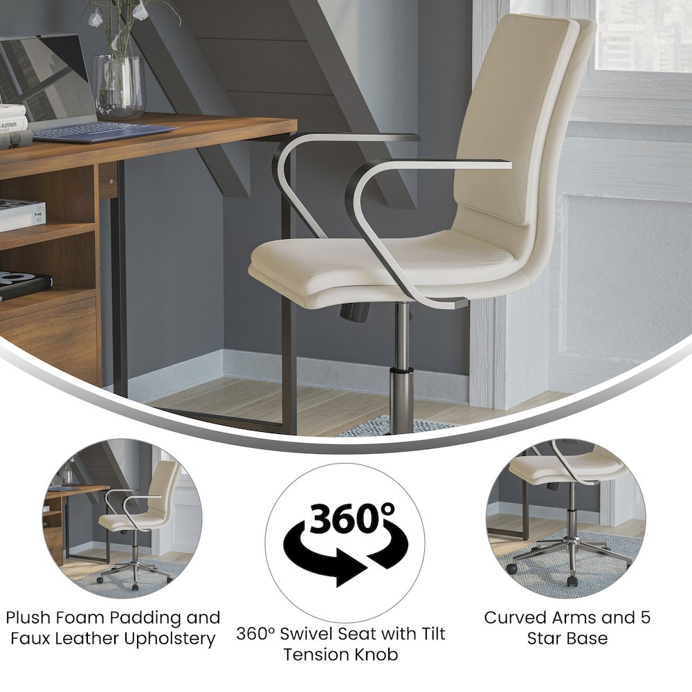 Mid-Back Executive Office Chair with Brushed Chrome Base and Arms, Taupe