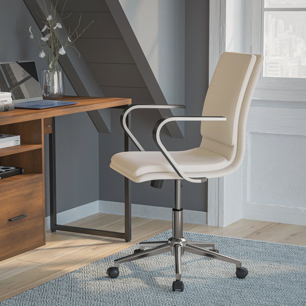 Mid-Back Executive Office Chair with Brushed Chrome Base and Arms, Taupe